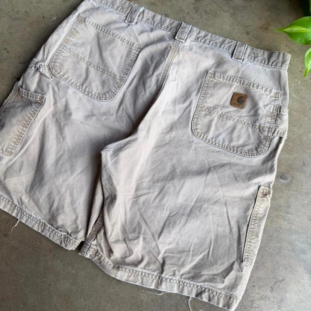 Vintage 90s Carhartt faded cream cargo distressed shorts